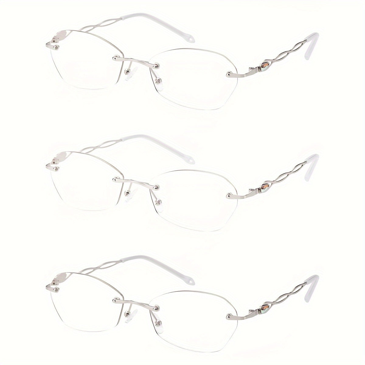 Reading Glasses – Three-Pair Rimless Metal Readers in Multiple Colors and Strengths with Multiple Strength and Color Options