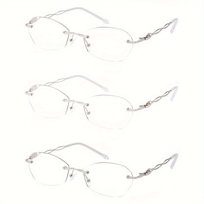 Reading Glasses – Three-Pair Rimless Metal Readers in Multiple Colors and Strengths with Multiple Strength and Color Options