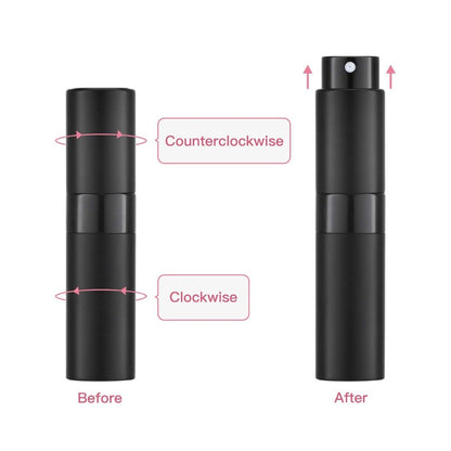 Refillable Perfume Atomizer Travel 5 Pack – 8ml Mini Cologne Sprayer Bottles with Cap-Free Twist Design, Leak-Proof Aluminum & Glass