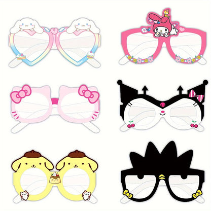 Sanrio Photo Booth Glasses Props 12 Pcs Hello Kitty Kuromi My Melody Cinnamoroll Gudetama for Parties, Celebrations and Guest Favors