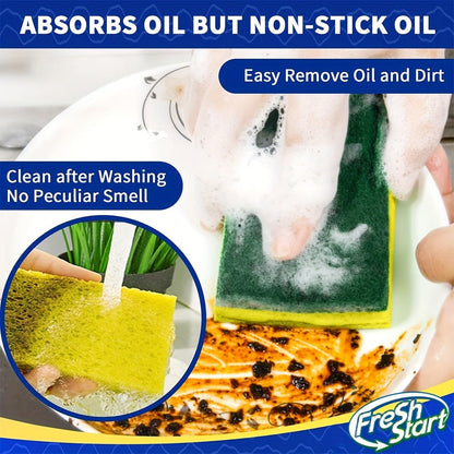 Non-Scratch Cellulose Sponge Dual-Sided with Tough Scouring Pad, Dishwashing Sponges for Kitchen