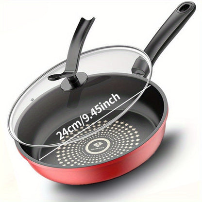 Cast Iron Frying Pan Non-Stick with Lid 9.45 Inch - Powder Coated Skillet Compatible with Induction Gas Electric Stove