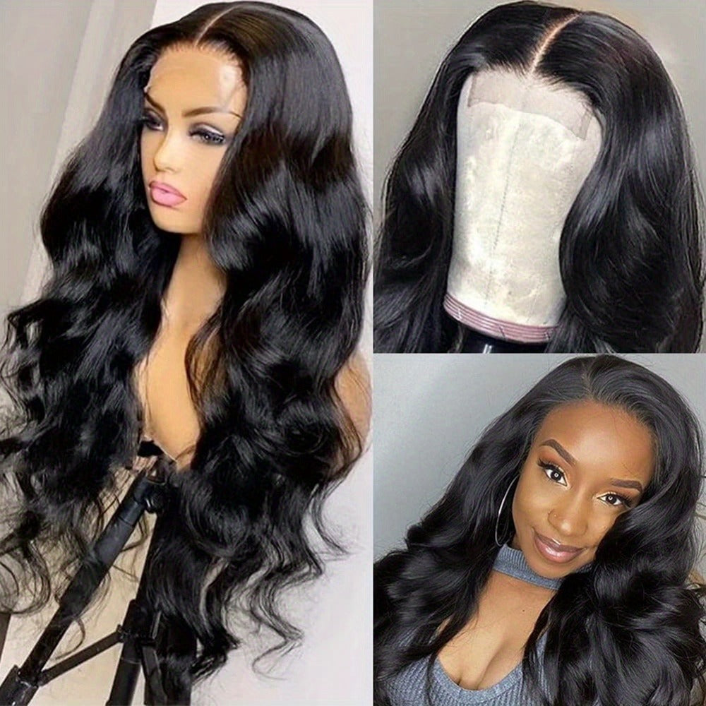 Lace Front Wig Body-Wave Human Hair, 14-24 Inch Natural Black with Glueless 4x4x1 Closure and Baby Hair