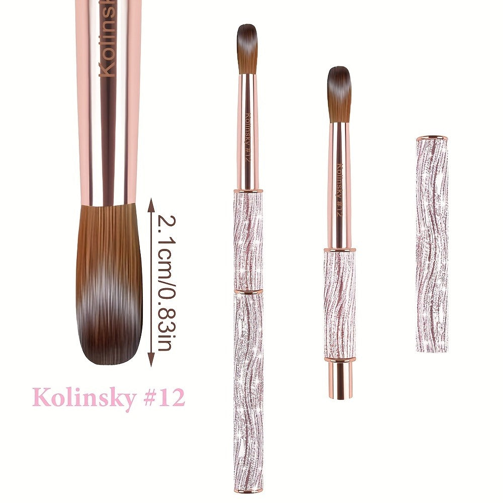 Kolinsky Nail Brush Pink Sparkling Metal Handle – Round Head Acrylic Nail Art Brush for Extensions & Manicure