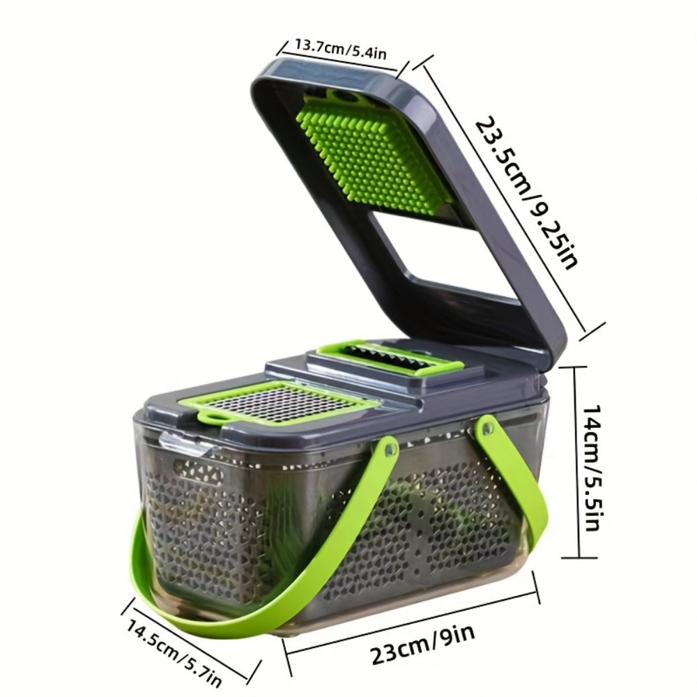 22-in-1 Vegetable Chopper with Gray Container, 13 Blade Inserts, Lemon Squeezer and Egg Separator Accessories