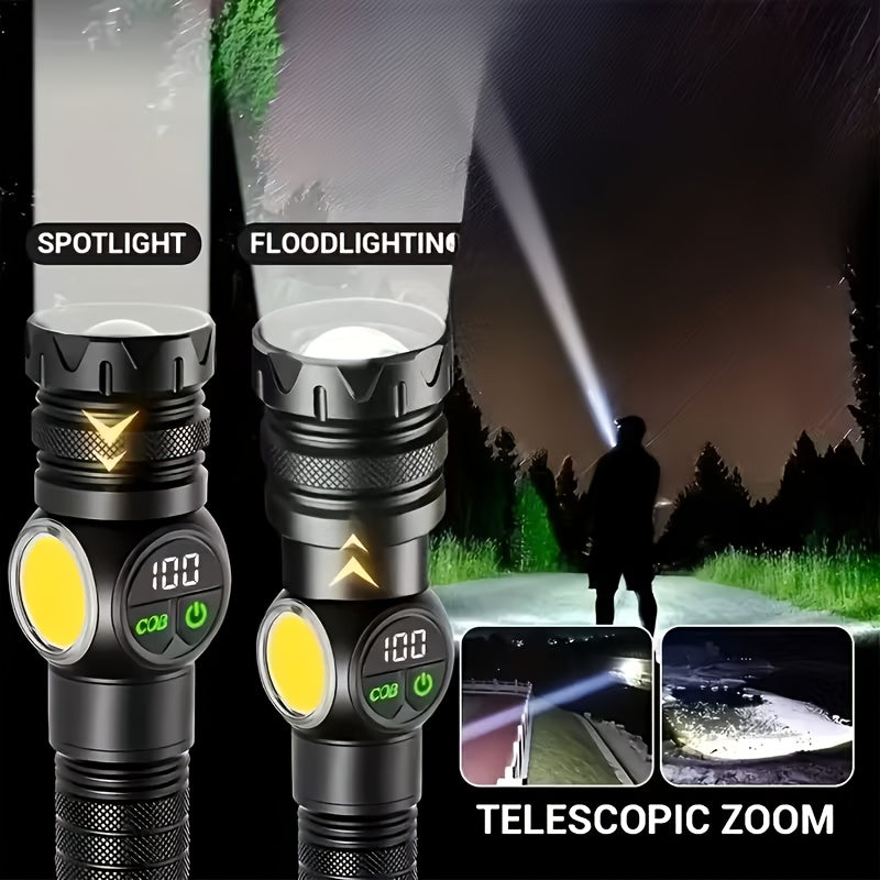 High Lumen Tactical Flashlight 2-Pack – COB Side Light, USB Fast Charging, Zoomable, Multiple Modes for Camping, Cycling, Fishing