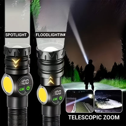 High Lumen Tactical Flashlight 2-Pack – COB Side Light, USB Fast Charging, Zoomable, Multiple Modes for Camping, Cycling, Fishing