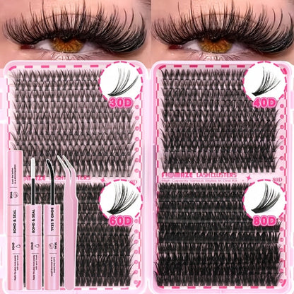 800-Piece 30D–80D Volume Lash Cluster Kit with Mixed 10–16mm Lengths and Pink Application Set