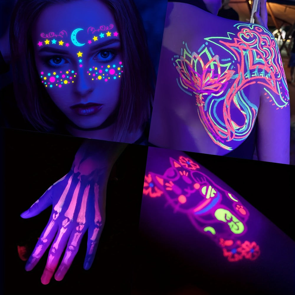 Tattoo Ink 8-Color UV Fluorescent Bottle Set with Violet and Neon Shades Across the with Item-Specific Color, Capacity and Bottle