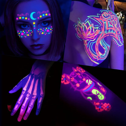 Tattoo Ink 8-Color UV Fluorescent Bottle Set with Violet and Neon Shades Across the with Item-Specific Color, Capacity and Bottle
