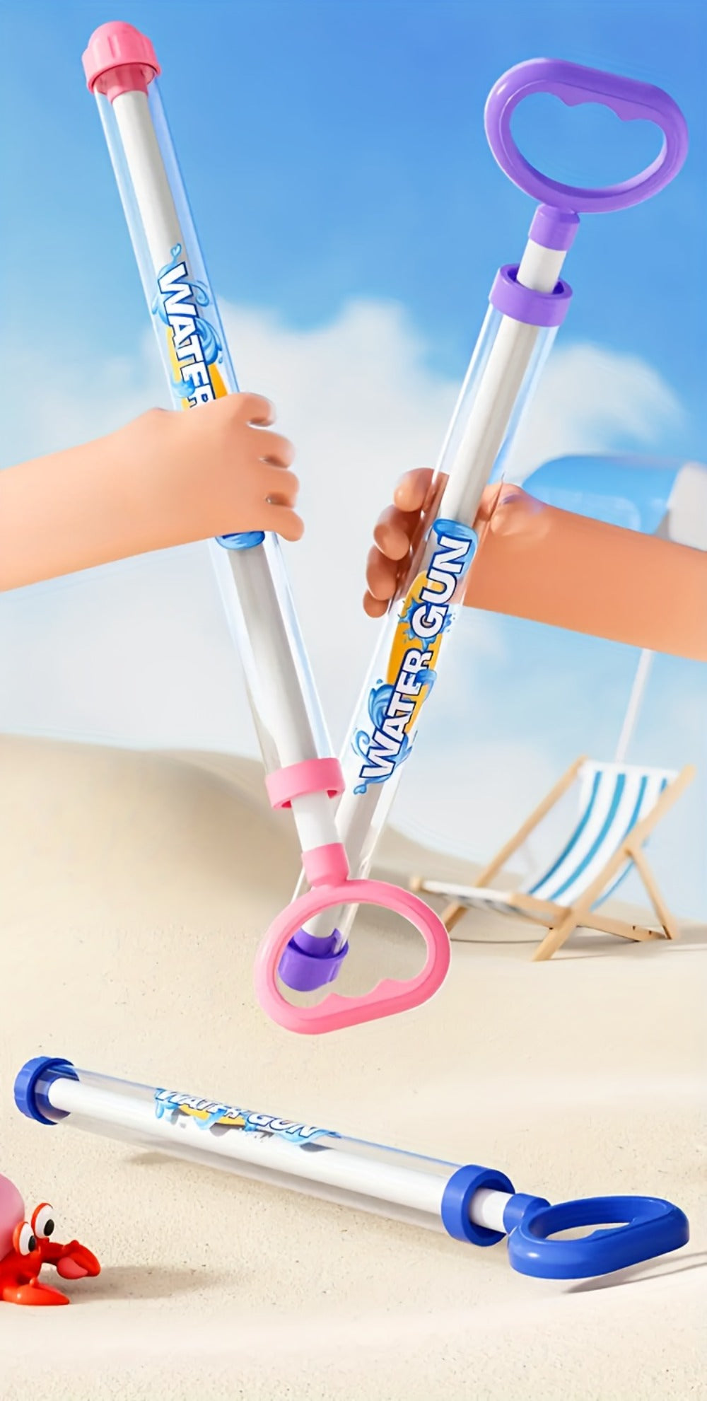 Firework-Shape Manual Water Blaster Set with Three or Six Pull-Push Wands in Blue, Purple and Pink