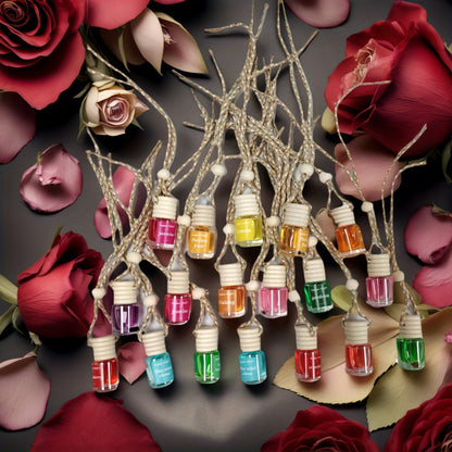 Car Air Freshener 18-Pack Hanging Diffuser Bottles with Six Random Scents and Adjustable Wooden Caps