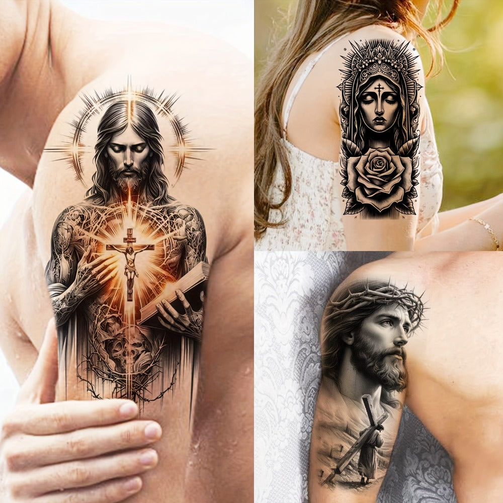 Temporary Tattoos, 68-Sheet Faith and Quote Set with Prayer, Peace, Lion, Eye and Tribal Motifs
