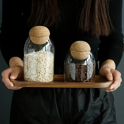 Glass Storage Jars with Cork Lid Set of 3 | 17oz 500ml Airtight Glass Containers with Spherical Cork Stopper | Kitchen Organizer for Tea
