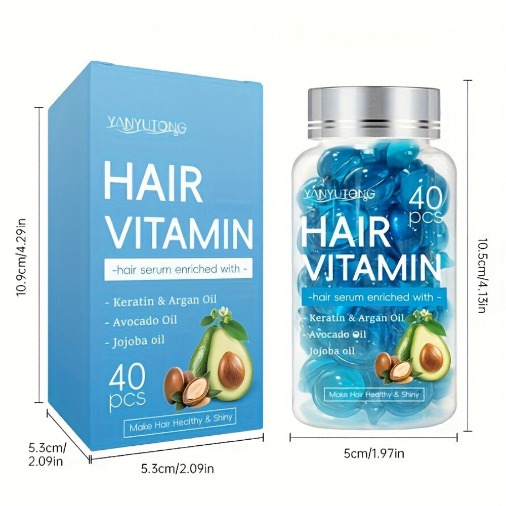 Hair Oil Capsules 40pcs – Keratin Hair Vitamin Essence with Moroccan Argan Oil, Avocado Oil & Jojoba Oil | No-Rinse Deep Nourishing