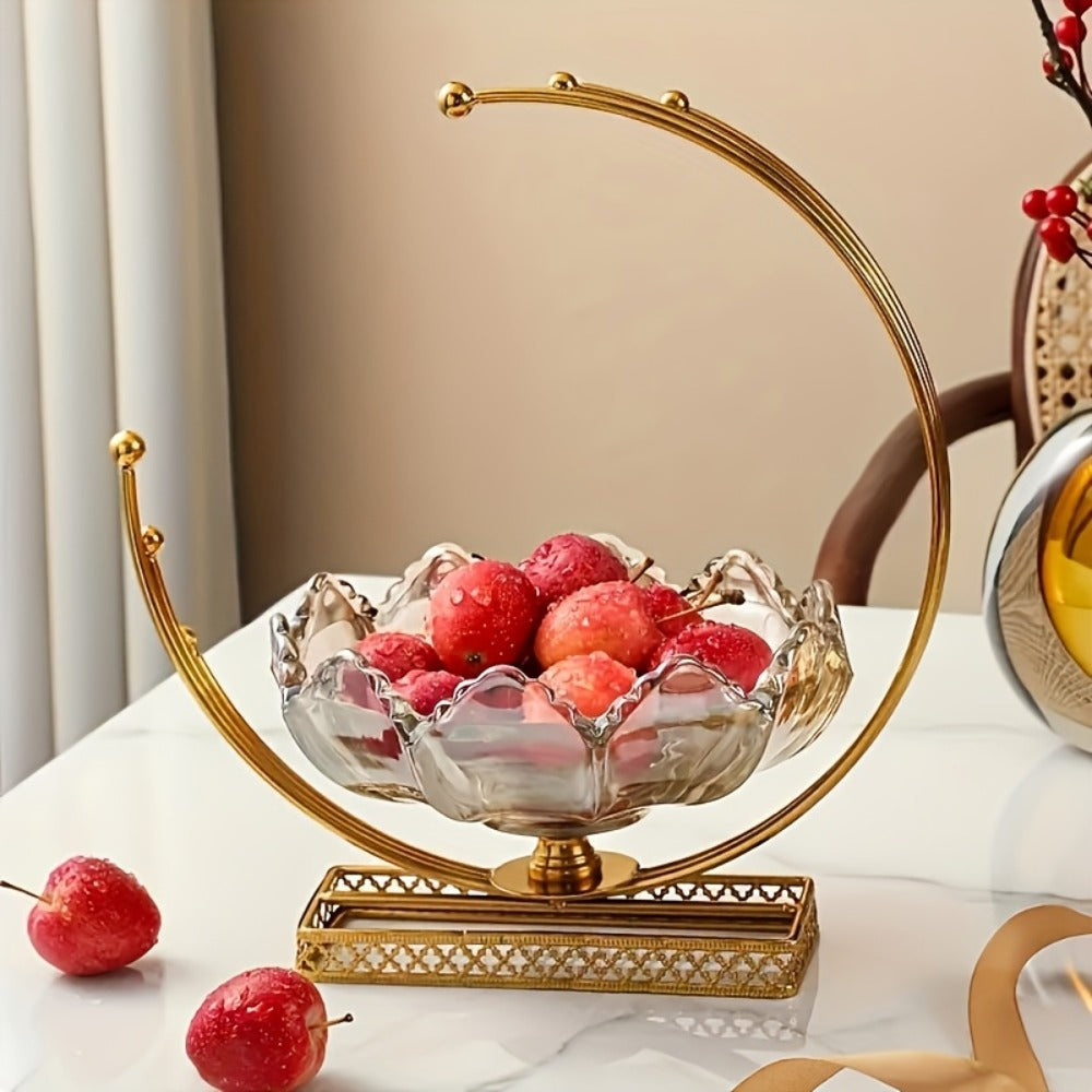 Glass Fruit Bowl Decorative Serving Tray – Modern Minimalist Centerpiece for Living Room, Dining & Kitchen | European Luxury Style Home