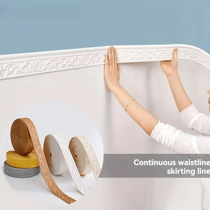 3D Self-Adhesive Foam Baseboard Wall Trim Sticker Waterproof Peel and Stick Carved Wallpaper Border Skirting for Home Decor White Silver