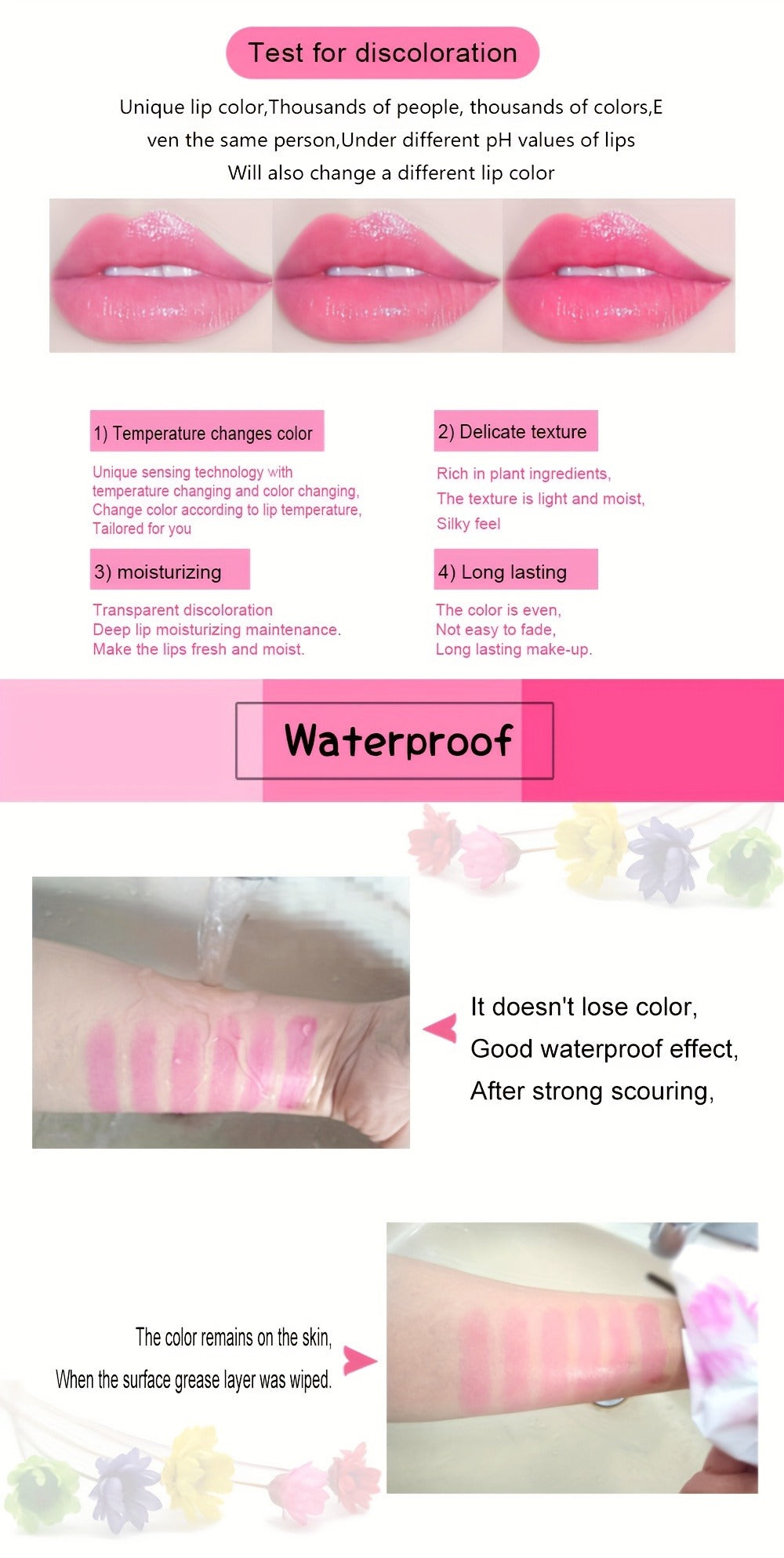 Lip Balm emaymei 6-Piece Flower Jelly Stick Set with Clear Gloss Texture and Pink Gift Box