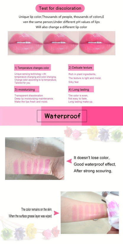 Lip Balm emaymei 6-Piece Flower Jelly Stick Set with Clear Gloss Texture and Pink Gift Box