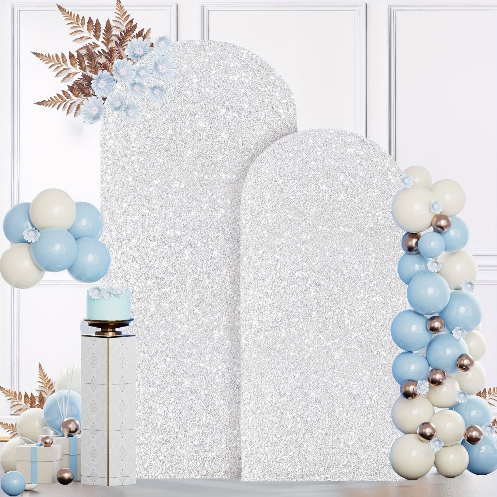 Glitter Sequin Arch Cover 2 Set 6Ft & 7.2Ft Metallic Spandex Payette Panel Wedding Arch Backdrop Cover for Wedding Ceremony, Birthday Party