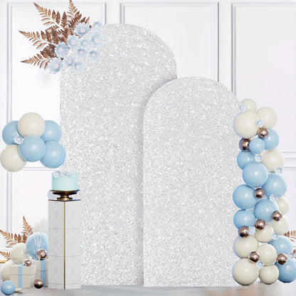 Glitter Sequin Arch Cover 2 Set 6Ft & 7.2Ft Metallic Spandex Payette Panel Wedding Arch Backdrop Cover for Wedding Ceremony, Birthday Party