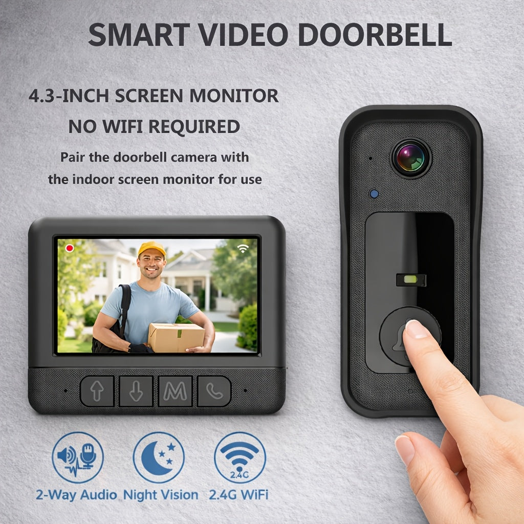 Smart Video Doorbell Wireless Touchscreen Display, Motion Detection 2-Way Audio Local Storage No Subscription