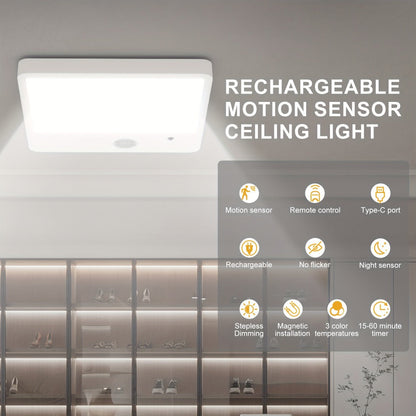 Wireless LED Ceiling Light Motion Sensor Rechargeable Battery Powered 3 Color Temperatures for Home Cooking, Dining and Outdoor Meals