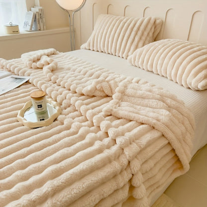 Plush Knit Faux Fur Blanket in Space Gray, Creamy White or Pink with Two Large Metric Size Options