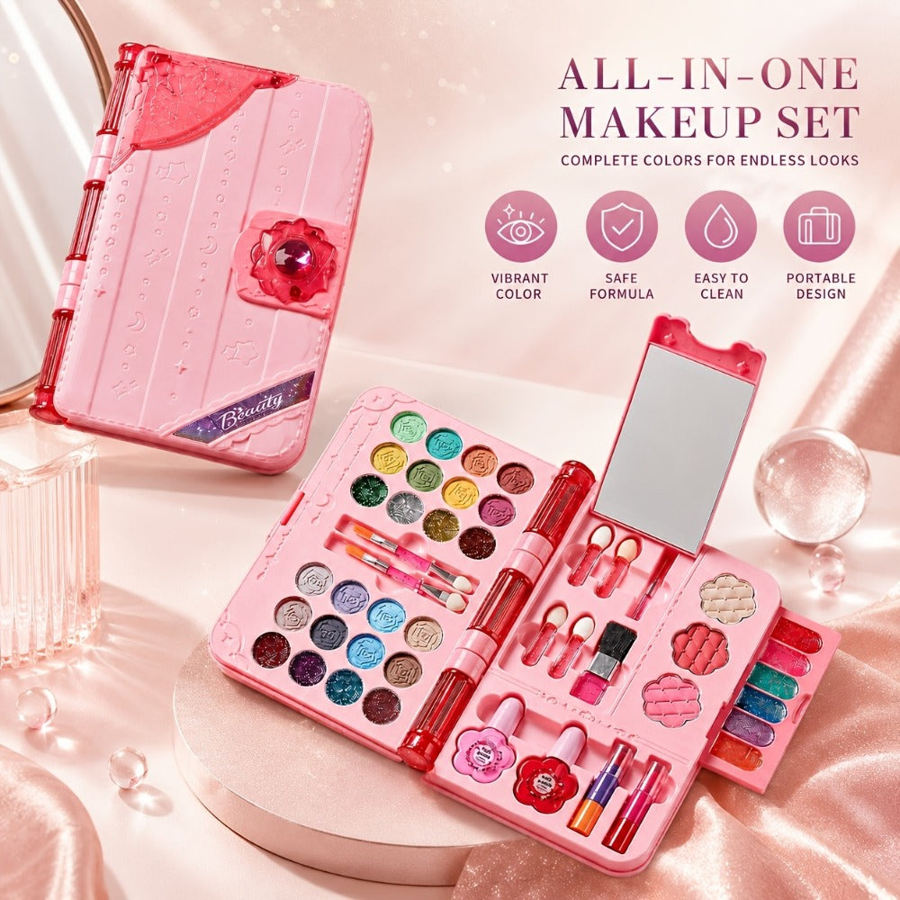 Kids Makeup Set with Mirror, Princess Makeup Case for Girls, Birthday & Halloween Gift, Safe Cosmetic Play Set for Children