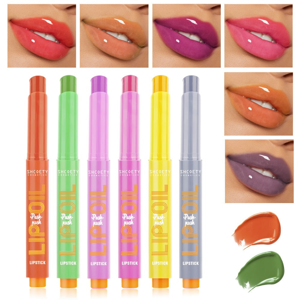 6-Piece Neon Press-On Lip Gloss Set High-Gloss Bold Lip Makeup, for Makeup, Travel and Everyday Vanity Use