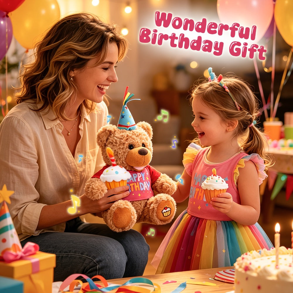 Singing Birthday Teddy Bear Plush Toy 13.5 Inch Interactive Stuffed Animal with the Listed Color, Size or Set Options for Everyday Use