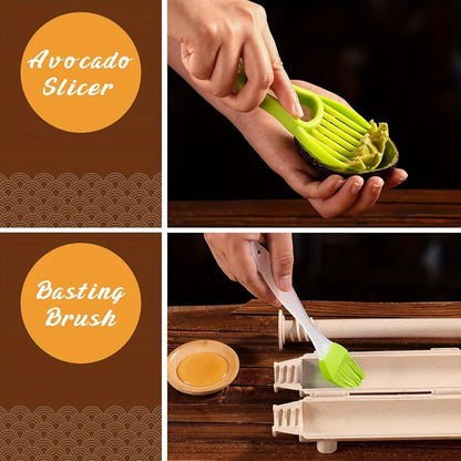 Sushi Making Kit 22-in-1 with Bamboo Rolling Mats Chef Knife Triangle Nigiri Gunkan Molds Chopsticks Beginner Guide