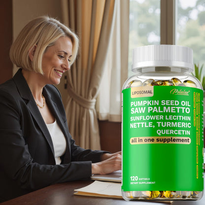 Saw Palmetto Capsules with Pumpkin Seed Oil, Pygeum & Quercetin, Urinary, Bladder, Hair & Heart Health Support for Women & Men