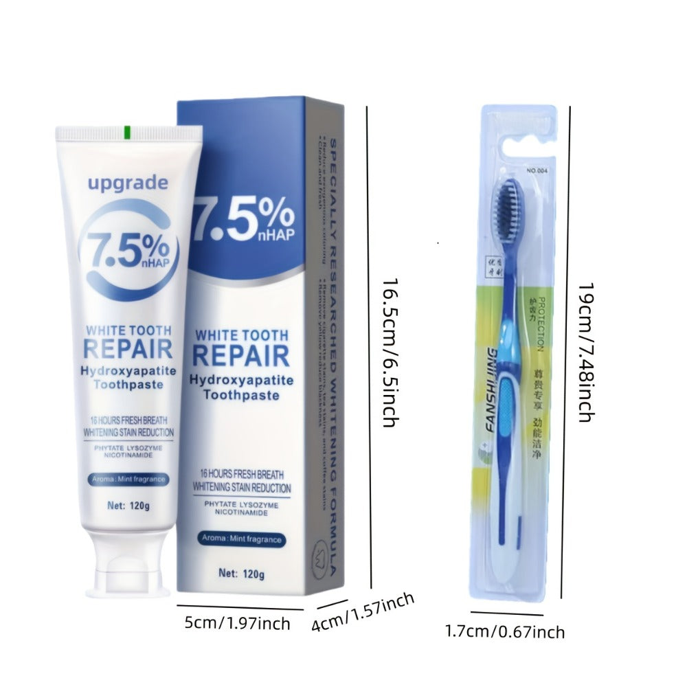 Hydroxyapatite Toothpaste 3-Pack 7.5% Nano Formula Whitening Toothpaste with Toothbrush Teeth for an Everyday Personal Care Routine
