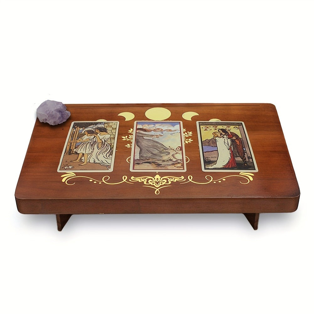 Crystal Display Stand Wooden Divining Table for Meditation Altar Witchcraft Decor - Bohemian Spiritual Tabletop Organizer for Crystals