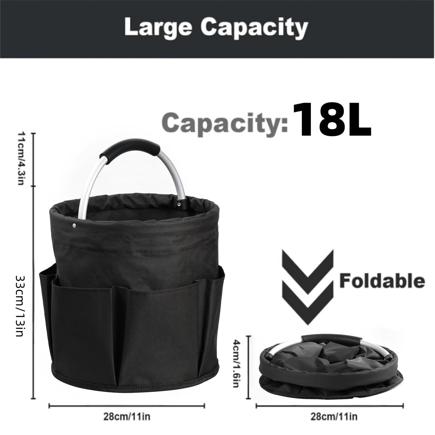 Foldable Cleaning Caddy Organizer 17L with Handle – Portable Collapsible Bucket Bag with 6 Pockets for Cleaning Supplies