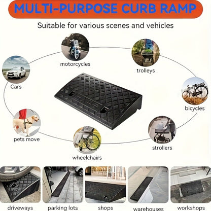 Curb Ramp 2-Pack Portable Plastic Threshold Ramp Set for Low Floor Vehicles, Motorcycles, Wheelchairs