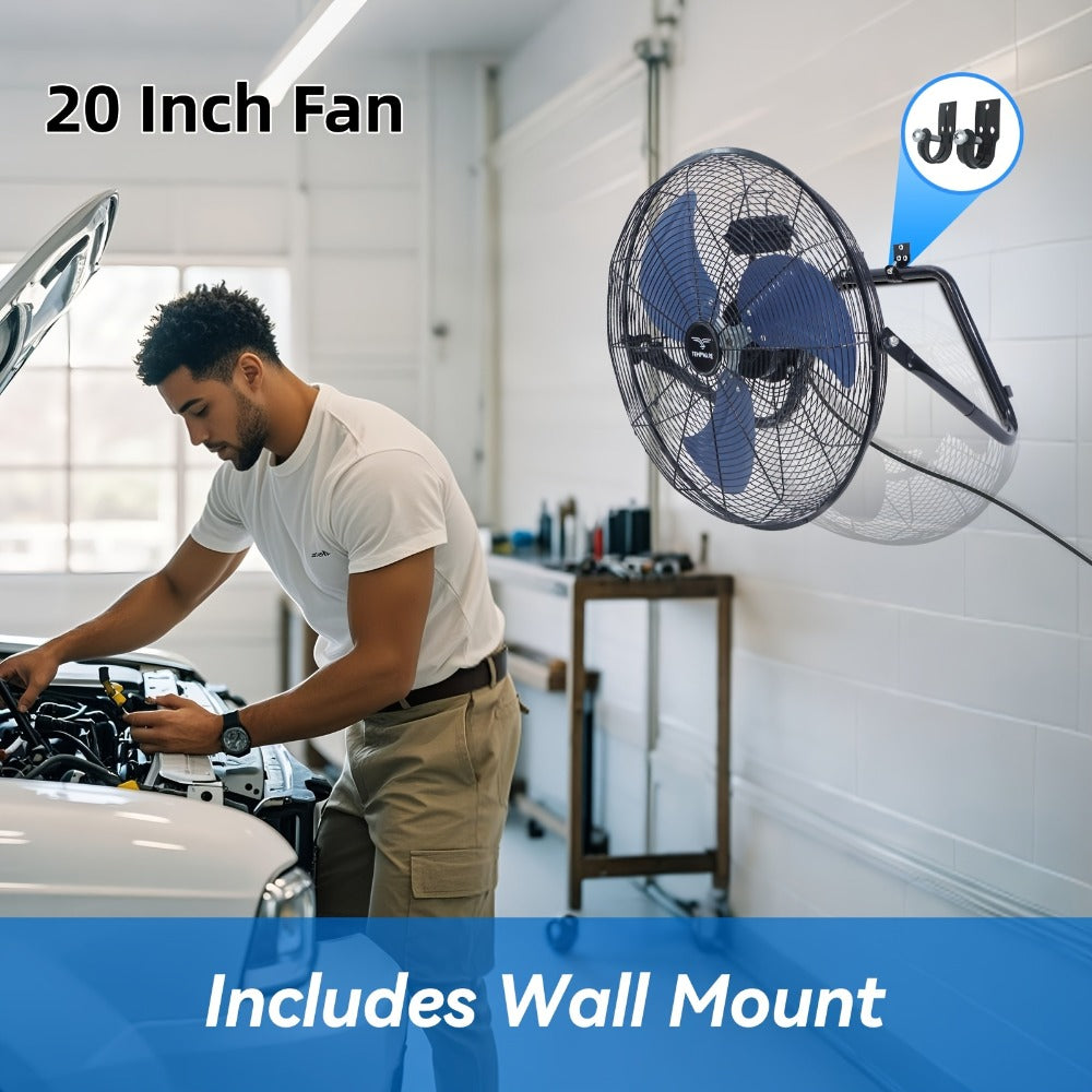 Industrial Floor Fan, Metal Stand Fan with 3 Speed Settings & 360° Tilt, High Velocity Airflow for Warehouse