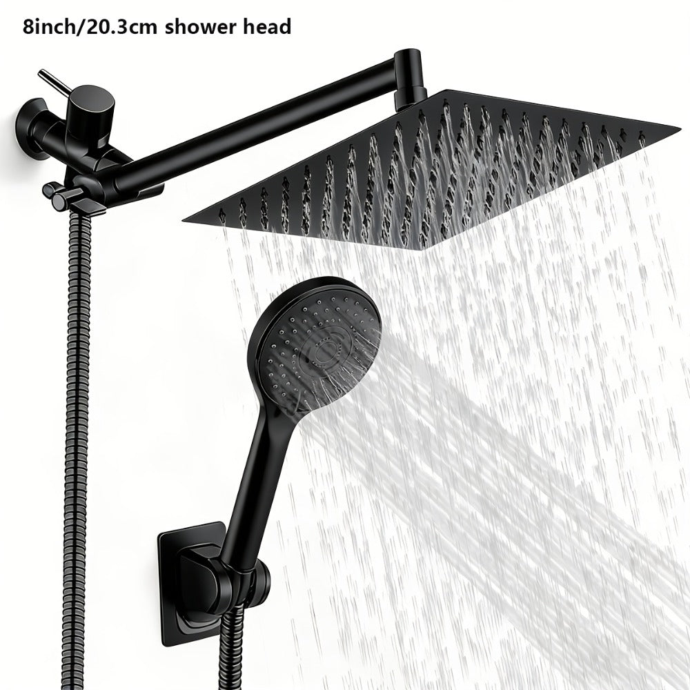 High Pressure Rainfall Shower Head Combo with Handheld Spray – 9 Spray Settings, 180° Adjustable Bracket, Stainless Steel Hose