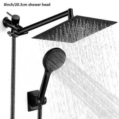 High Pressure Rainfall Shower Head Combo with Handheld Spray – 9 Spray Settings, 180° Adjustable Bracket, Stainless Steel Hose