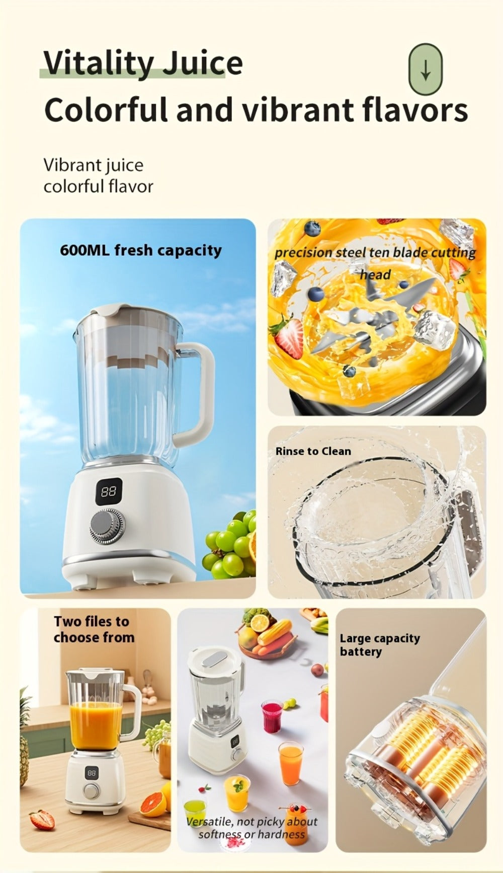 USB Rechargeable Portable Juicer Blender with Digital Display for Smoothies & Shakes, Home Office Travel