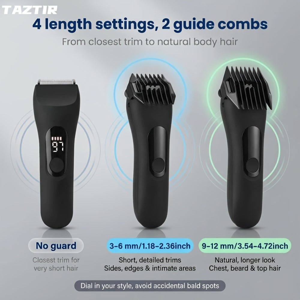 Waterproof Beard Trimmer 5-in-1 Body Grooming Kit for Men IP67 USB Rechargeable Electric Razor with Ceramic Blades LED Display