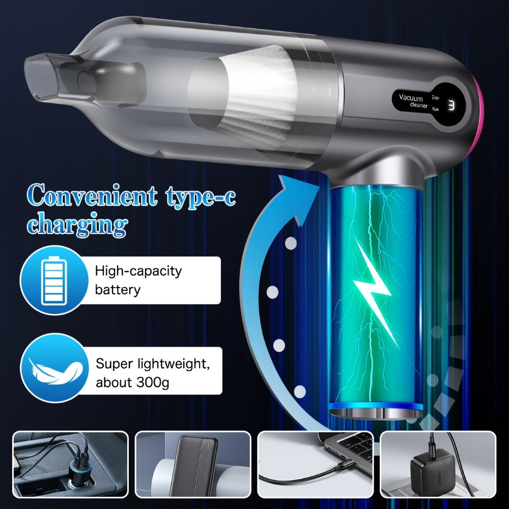 Cordless Car Vacuum Cleaner USB Rechargeable, Powerful Handheld Vacuum with Blow & Suction, Multiple Accessories for Car