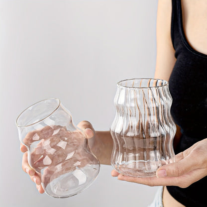 Cloud-Shaped Glass Cup Drinkware Set, 18oz U-Curve Cups with Glass Straws, Brushes and Lid Options in 4 or 6 Pieces