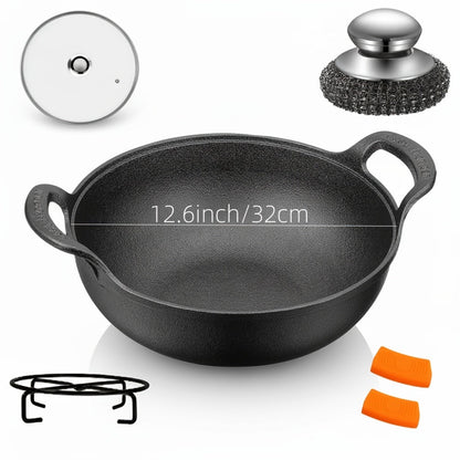 Cast Iron Cookware Set for Kitchen Camping BBQ – Non-Stick Skillet Dutch Pot Frying Pan Baking Tray Griddle Options