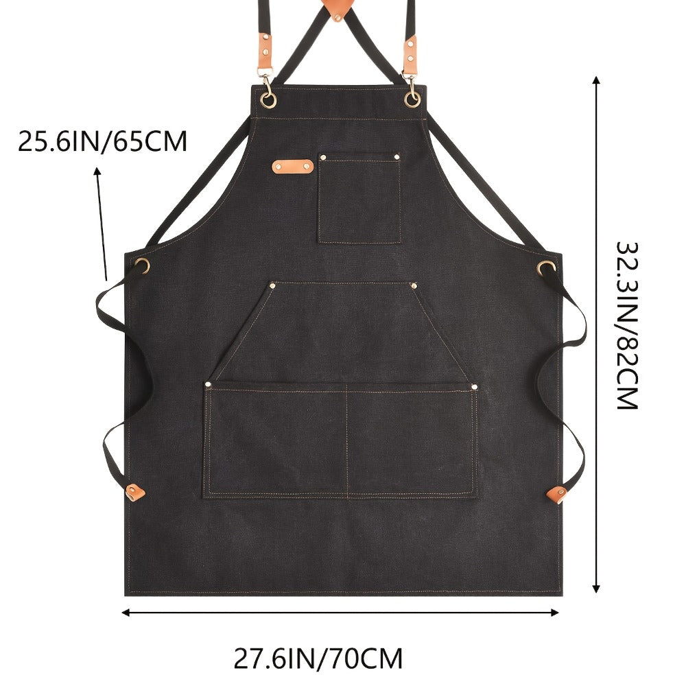 Chef Apron Crossback Canvas Work Apron with Extra Large Pockets for Men Women – Professional Kitchen Cooking BBQ Gardening Workshop Bib