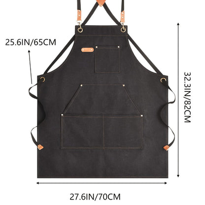 Chef Apron Crossback Canvas Work Apron with Extra Large Pockets for Men Women – Professional Kitchen Cooking BBQ Gardening Workshop Bib
