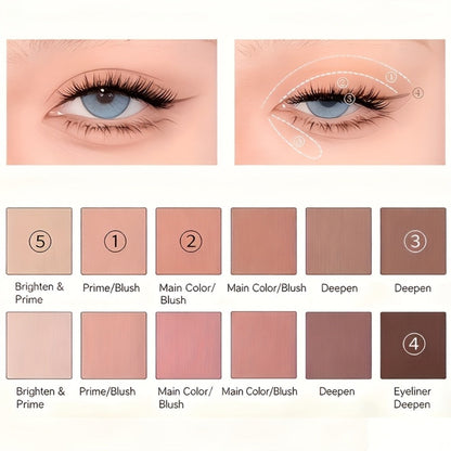 Eyeshadow Palette 12-Shade Neutral Pink and Brown Compact with Clear Lid and Brush Accessory