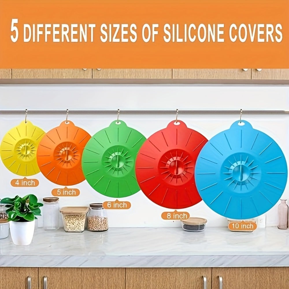 Silicone Food Lids 7 Pack 5 Sizes Reusable Stretch Lids for Bowls Cups Pots Pans – BPA Free Microwave Splatter Cover Airtight Leakproof Food