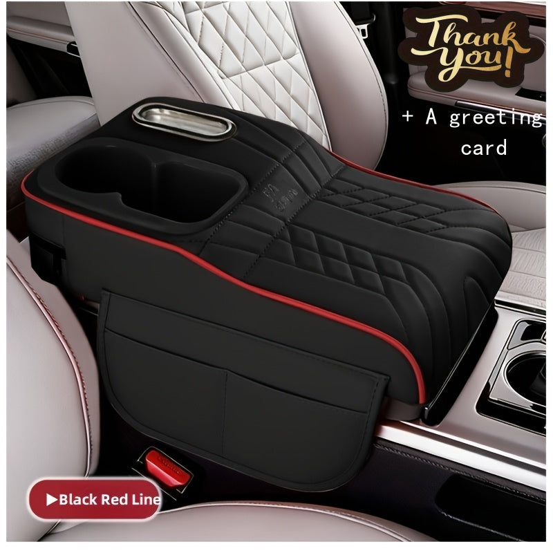 Center Console Tray Organizer with Cup Holder, Tissue Slot and Six Color Options in Black, Orange, Red, Brown or Beige